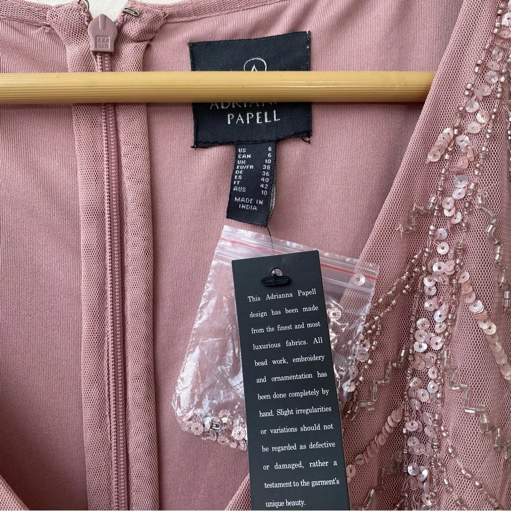 Adrianna Papell Pink Beaded Long Sleeve Gown - Picture 6 of 9